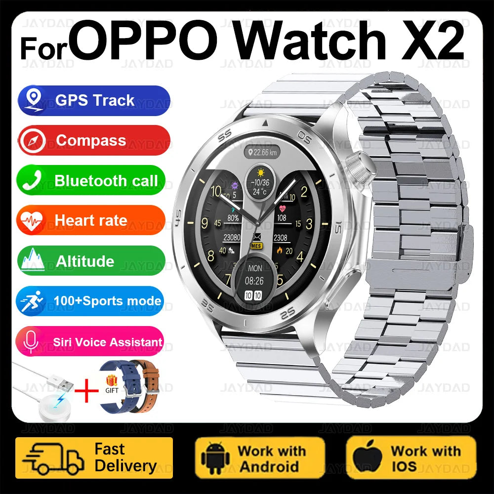 2025 nouveau pour montre OPPO X2 montre intelligente GPS sport piste fréquence cardiaque musique Bluetooth appel IP68 étanche AMOLED montre intelligente
