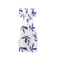 Robe à simple boutonnage imprimée feuilles, robe élégante à manches courtes Aline à col en v pour le printemps et l'été, vêtements pour femmes