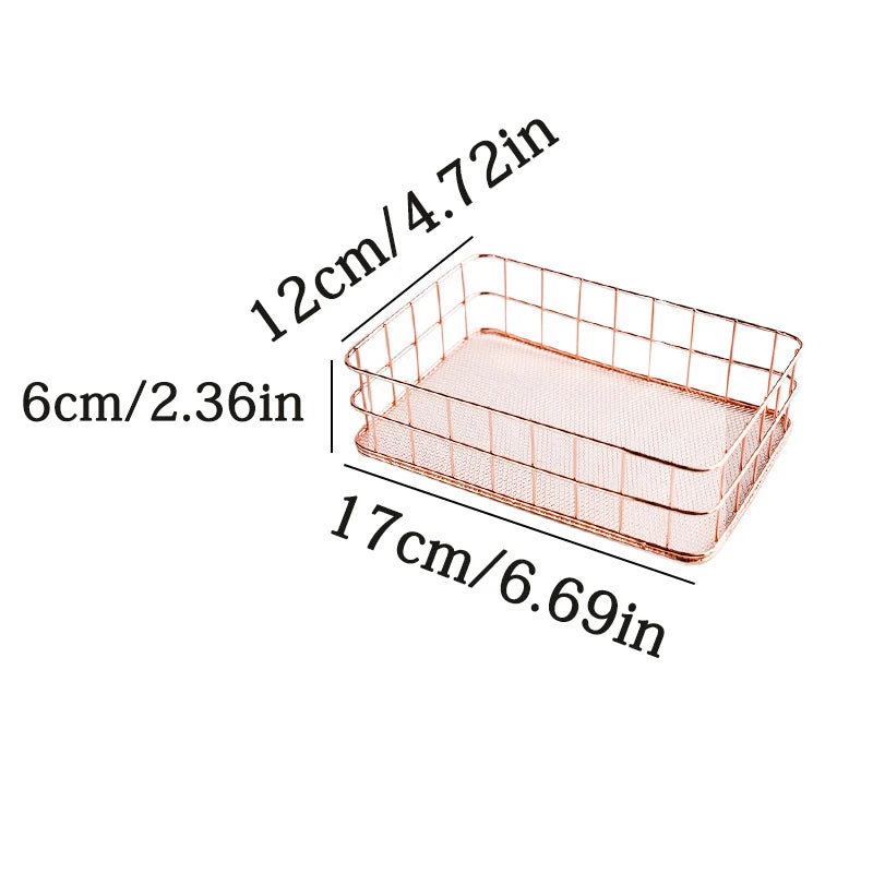 Panier de rangement en fer et métal doré de Style nordique, support multifonctionnel de bureau pour articles divers, boîte de rangement de bijoux