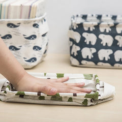 Petit panier de rangement en toile pliable avec poignée, boîte de rangement de bureau en coton et lin, petit panier de rangement étanche frais 1 pièce