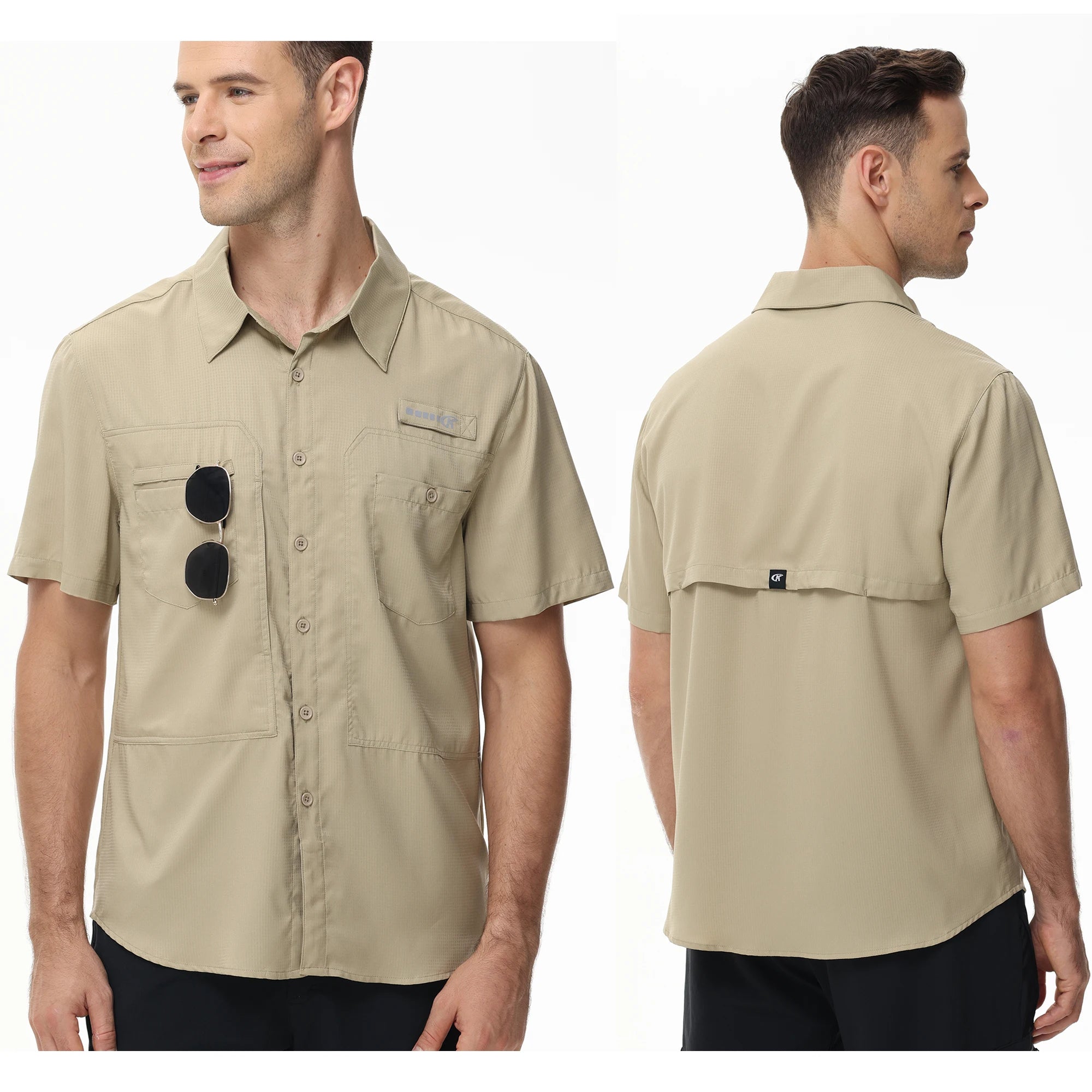 Chemises de pêche respirantes pour hommes, chemise de pêche Cargo décontractée à manches courtes UPF 50+, chemises tactiques boutonnées, chemisier pour l'extérieur