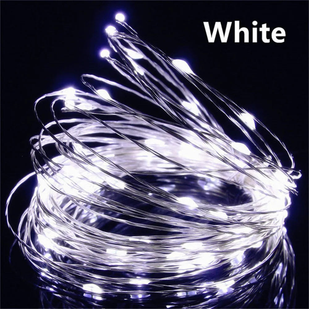 Guirlande lumineuse LED USB 10/20/30M, fil de cuivre et d'argent, guirlande lumineuse féerique étanche pour noël, décoration de fête de mariage