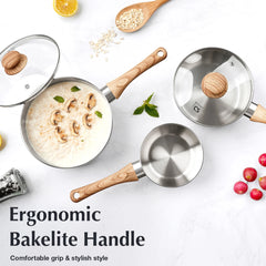 KOCH SYSTEME CS casserole en acier inoxydable 1QT/2QT/3QT Pot à lait antiadhésif avec poignée en bakélite résistante à la chaleur casseroles à Sauce Induction