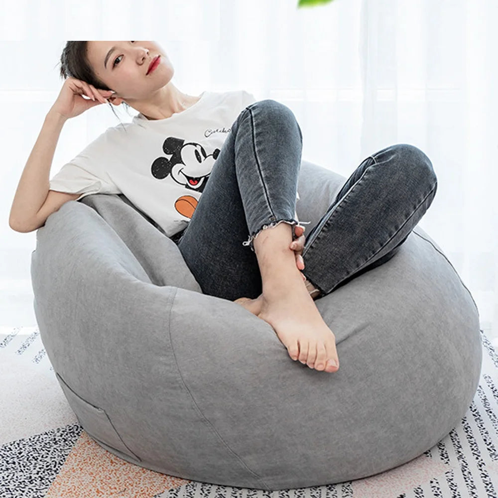 Bean Bag Chair without Filling Stuffed Giant Beanbag Sofa Bed Thick Linen Flocking Pouf Ottoman Seat Puff Lounge Furniture