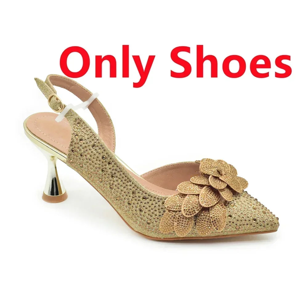Ensemble de chaussures et de sacs italiens de luxe pour femmes, escarpins de mariage à bout pointu, talons hauts, strass, ensemble de chaussures et de sacs de fête pour dames