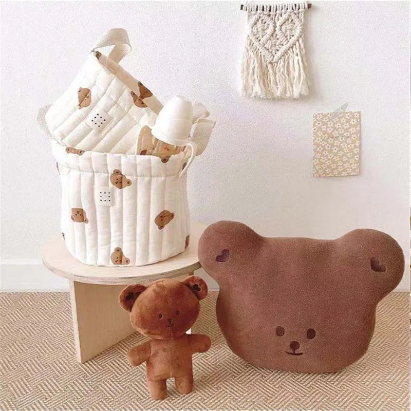 Sac d'organisation en coton Beige brodé pour couches de bébé, sac de rangement pour jouets, panier de rangement polyvalent pour berceau, 1 pièce