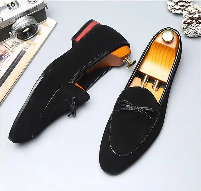 Chaussures décontractées pour hommes avec nœud papillon en cuir suédé véritable mocassins de mariage à la mode chaussures plates pour hommes mocassins de conduite EUR tailles 38-48