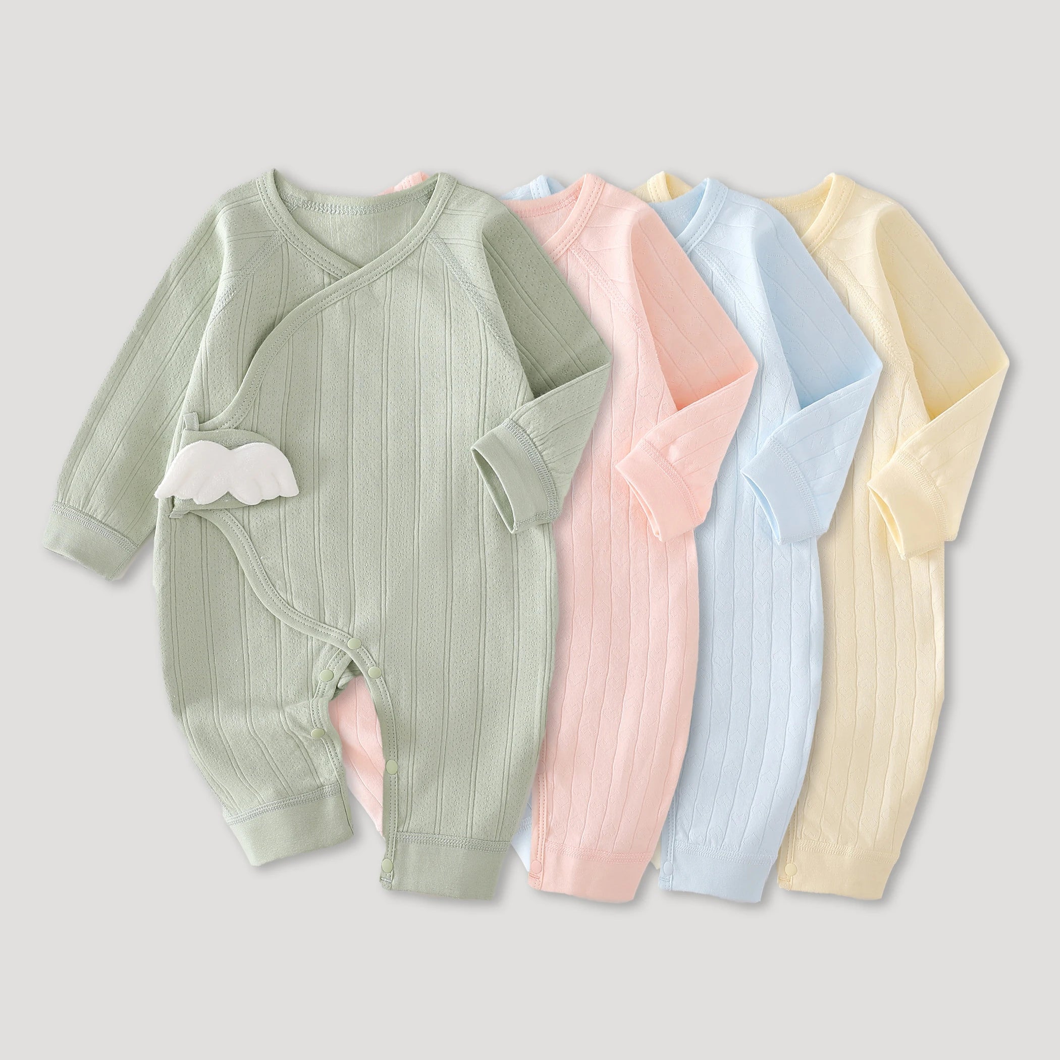 AYNIGIELL printemps et automne 0-6 mois barboteuses pour bébé nouveau-né filles et garçons 100% coton vêtements nouveau-né bébé couleur unie combinaison