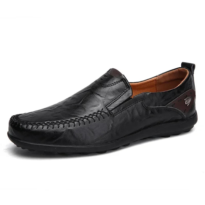 Mocassins en cuir véritable pour hommes, chaussures décontractées à la mode, mocassins confortables, respirants, à enfiler, chaussures de conduite noires, grande taille 47