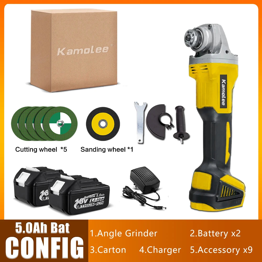 Kamolee 18V 100mm/125mm 4/5 inches Brushless Cordless Electric Angle Grinder Speed Cutting  Compatible For Makita 18V Battery