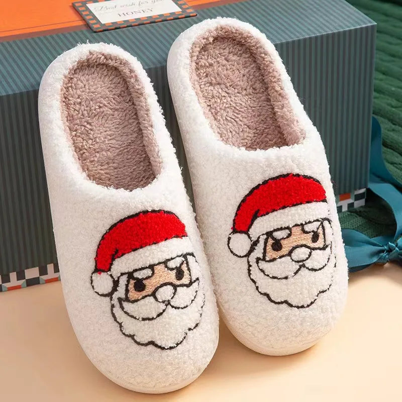 Nouveau hiver belles femmes pantoufles filles mode fleurs maison diapositives Couples mou mouettes sandales plates hommes tongs de noël