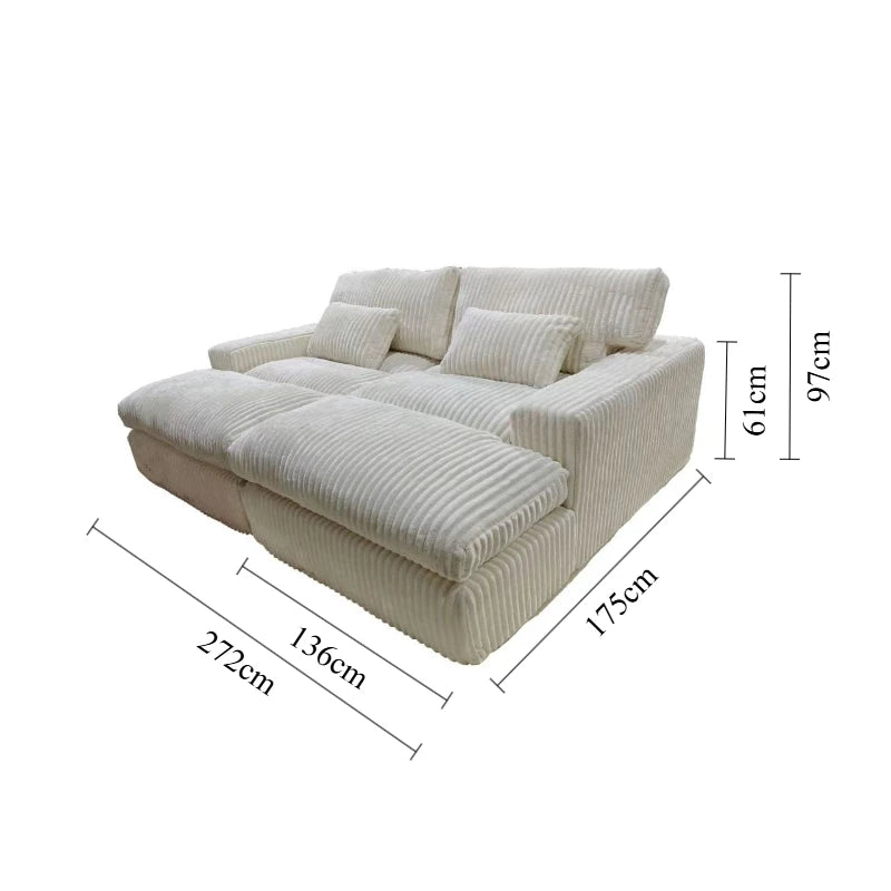 Canapé-lit Double en velours côtelé de luxe, Style italien rétro, pour salon, Compression sous vide, lavable, personnalisable