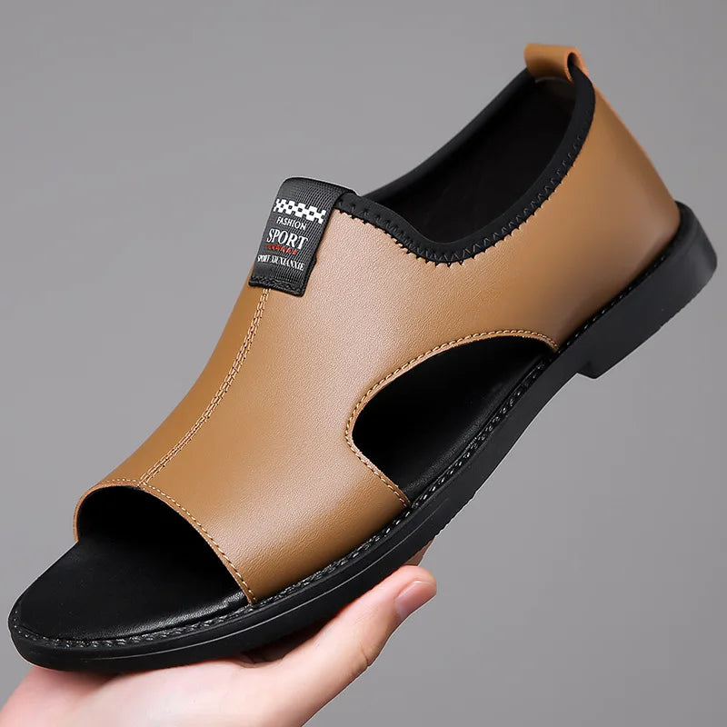 Sandales de Marque en Cuir pour Homme, Pantoufles de Plage Confortables et Décontractées, à la Mode, pour l'Extérieur, 2024
