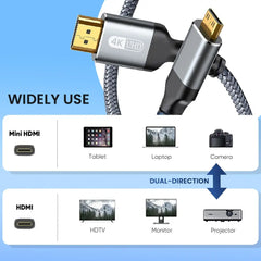 NIERBO-Câble Mini HDMI vers HDMI, HD 4K 60Hz, haute vitesse, tressé, compatible HDMI, bidirectionnel, 2.0 rette, pour HDTV, tablette, caméra