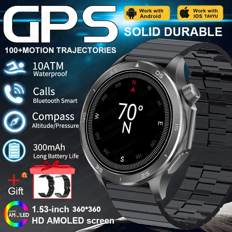 Montre connectée de sport de plein air pour hommes, grande batterie, écran AMOLED de 1.53 pouces, boussole, étanche 10ATM, appel Bluetooth, pour OPPO, 2025