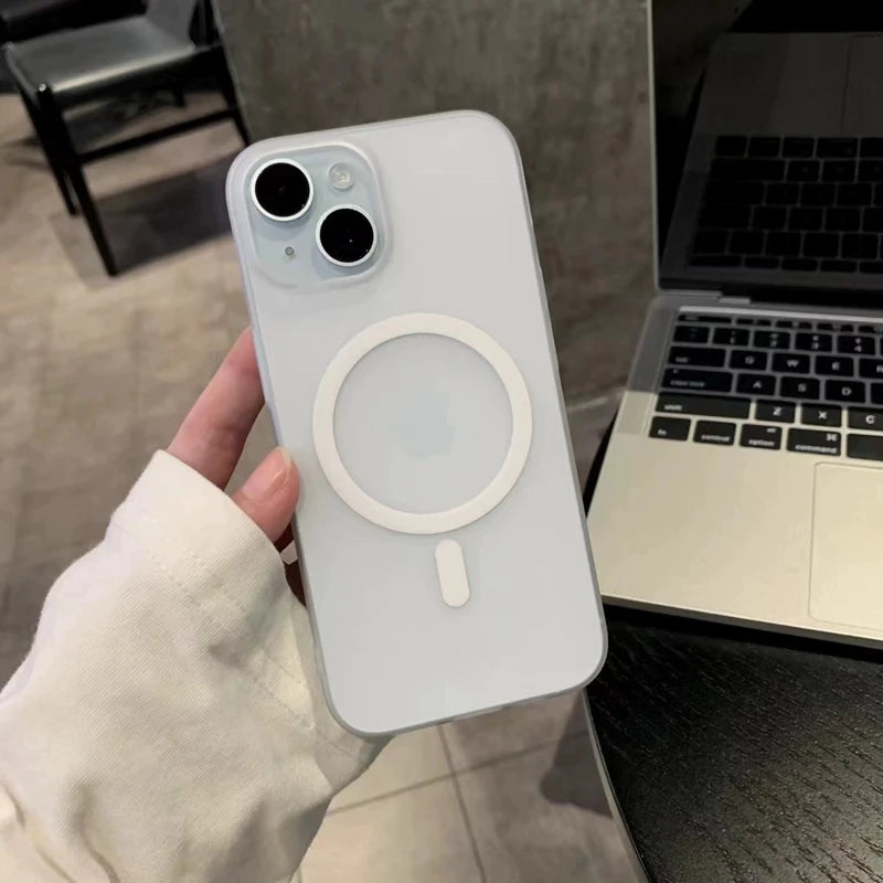 Luxury Matte Magsafe Phone Case For iPhone 11 12 13 14 15 16 Pro Max Plus Magnetic Transparent  Shockproof Bumper Cover