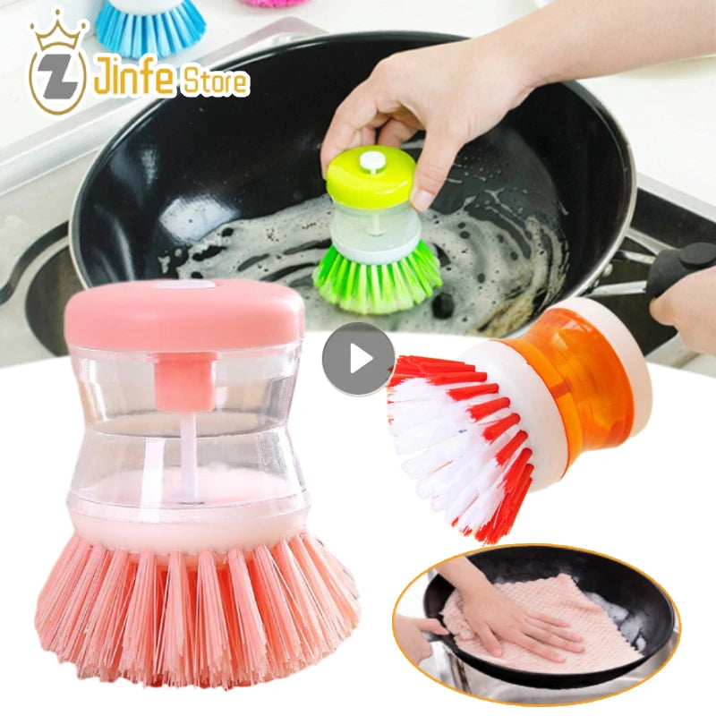 Brosse de lavage de Pot à ajout de liquide, type presse, ajout automatique de liquide, brosse de lavage de vaisselle, brosse de Pot de nettoyage ménager, brosse de poêle