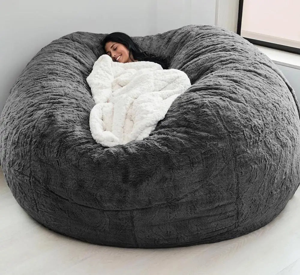 No Stuffed Gray Bean Bag Chair Giant Beanbag Pouf Sofa Bed Puff Ottoman Futon Room Seat Tatami Relax Lounge Furniture Home Decor