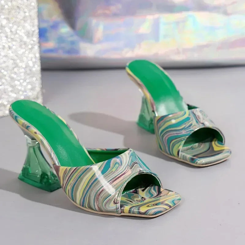 2024 New Women's Slippers Shaped Heel Open Toe Women's Slippers Beach Wear Color Block Fashion Summer Versatile Slippers
