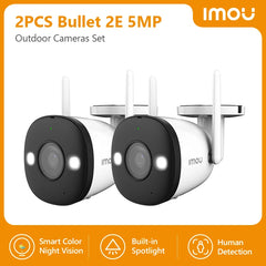 IMOU-Caméra intelligente Bullet 2E 5MP, vision nocturne, document complet, WiFi, extérieur, IP67, étanche, sécurité à domicile, détection humaine AI, 2 pièces