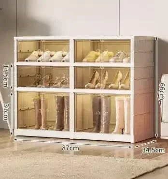 Organisateur de étagères à chaussures pliables pour placard, boîte de rangement de chaussures pliables en plastique, transparente, empilable avec assemblage facile