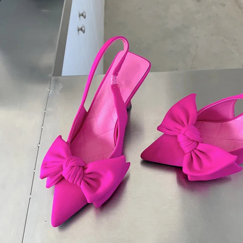 2025 été marque femmes Slingback sandales chaussures à talons mode nœud papillon bout pointu sans lacet dames robe élégante pompes chaussures