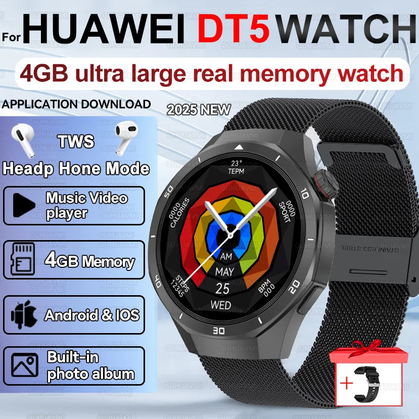 Pour HUAWEI 4GB mémoire hommes affaires Smartwatch Bluetooth appel surveillance de la santé GPS Navigation montre intelligente connecter TWS écouteurs