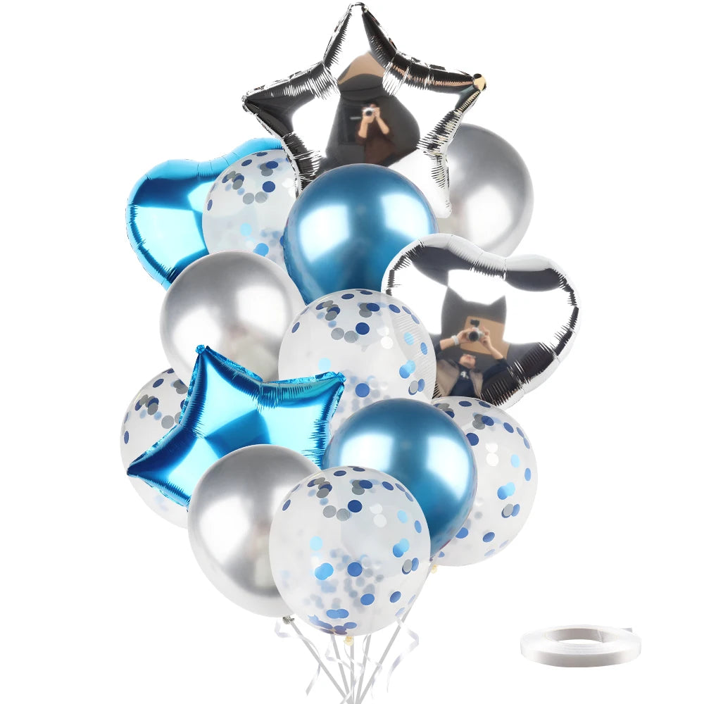 Ballons métalliques en forme d'étoile et de cœur, 14 pièces, ensemble de confettis or rouge bleu rose pour joyeux anniversaire, réception-cadeau pour bébé, mariage