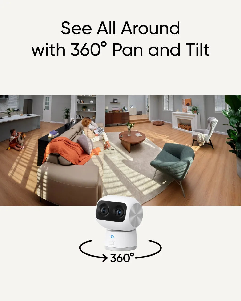 eufy Security Indoor Cam S350 Double caméras 4K 8MP Caméra de sécurité bébé 8 × Zoom 360 °   Caméra de surveillance PTZ humaine/animal de compagnie AI Wifi