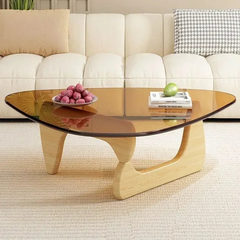 Table basse en verre transparent |   Meubles de salon nordiques de luxe légers en bois massif