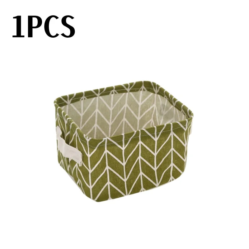 Petit panier de rangement en toile pliable avec poignée, boîte de rangement de bureau en coton et lin, petit panier de rangement étanche frais 1 pièce