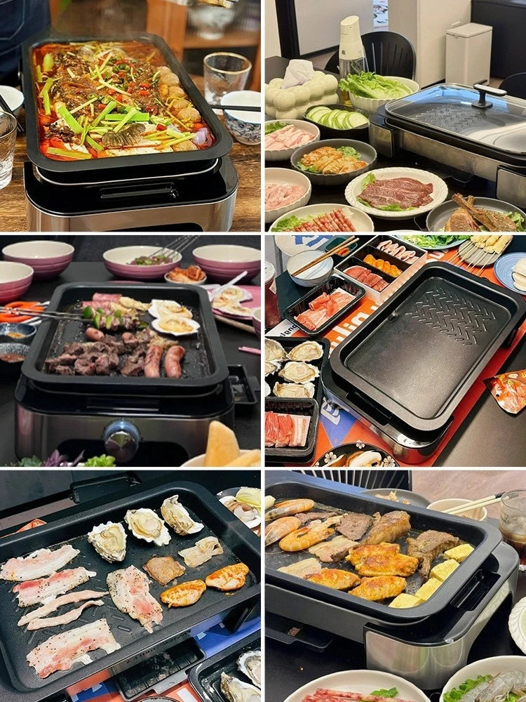 Poêle à gril électrique antiadhésive, plaque de cuisson pour usage domestique, plaque de rôtissage de poisson, appareil de cuisine de luxe léger