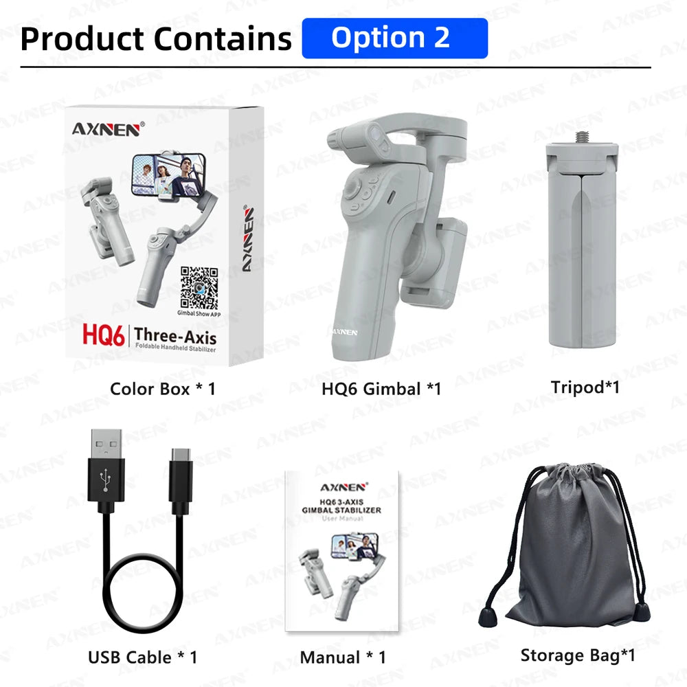 AXNEN HQ6 Gimbal à Main 3 Axes Intelligent avec Lumière de Remplissage pour iPhone, Samsung, Huawei, Xiaomi, VIVO, OPPO, Suivi du Visage, Kit TikTok et Vlog