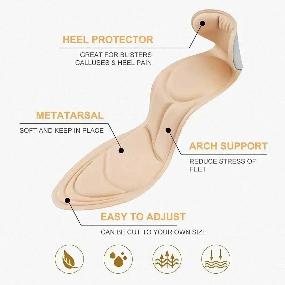 Semelles intérieures en mousse à mémoire de forme 7D pour femmes, chaussures à talons hauts 2 en 1, semelle intérieure antidérapante découpable, confortables et respirantes, coussinets de chaussures de Massage des pied