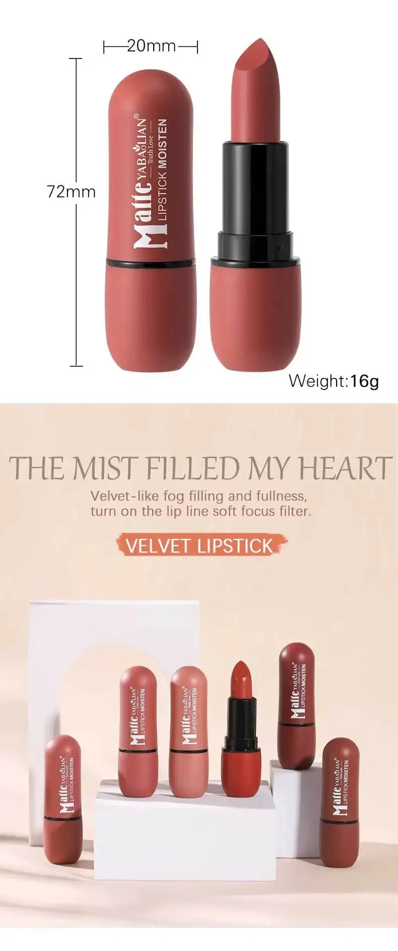 6 Colors Sexy Matte Lipstick Waterproof Long Lasting Color Rendering Non-stick Velvet Lips Liner Pencil Woman Makeup Cosmetics