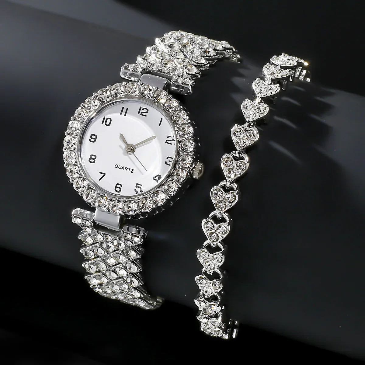 2024 2pcs Mode Luxe Femmes Montre Ensemble Bracelet Argent Dames Quartz Montre-bracelet Alliage Bracelet pour Dames Bijoux Ensemble Horloge Cadeau