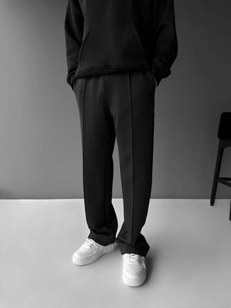 Nouveaux pantalons décontractés pour hommes, pantalons de nettoyage de poche de couleur unie plissés à une ligne avec cordon de serrage à la taille élastique élégant et confortable