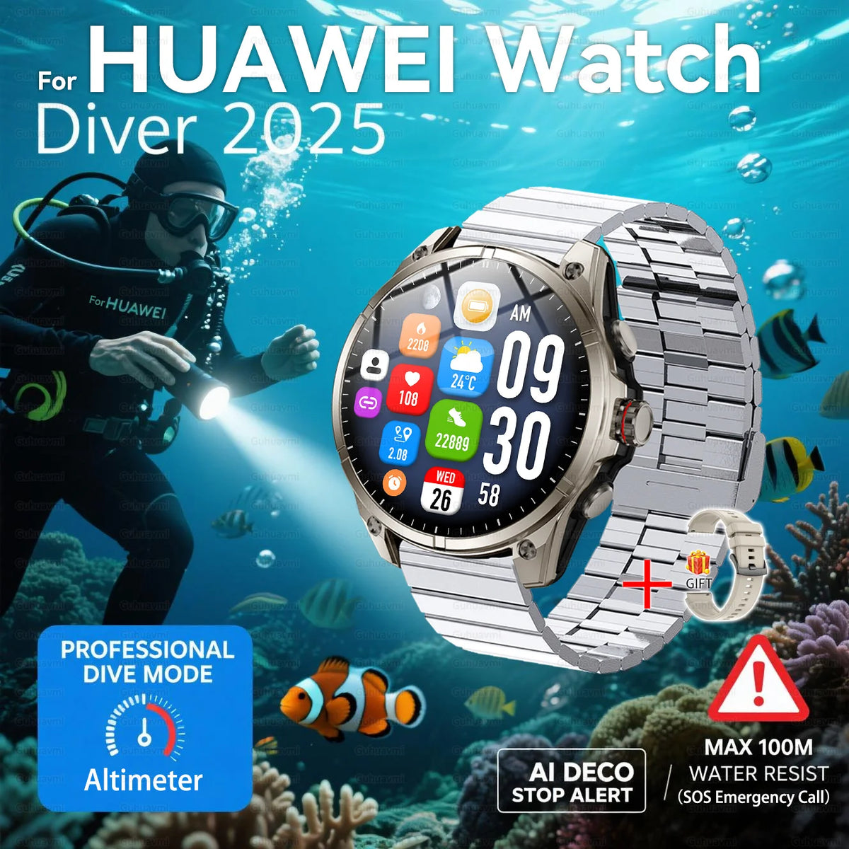 2025 nouvelles montres intelligentes GPS haut de gamme altimètre extérieur baromètre écran AMOLED boussole GPS intégrée sport militaire Smartwatch hommes