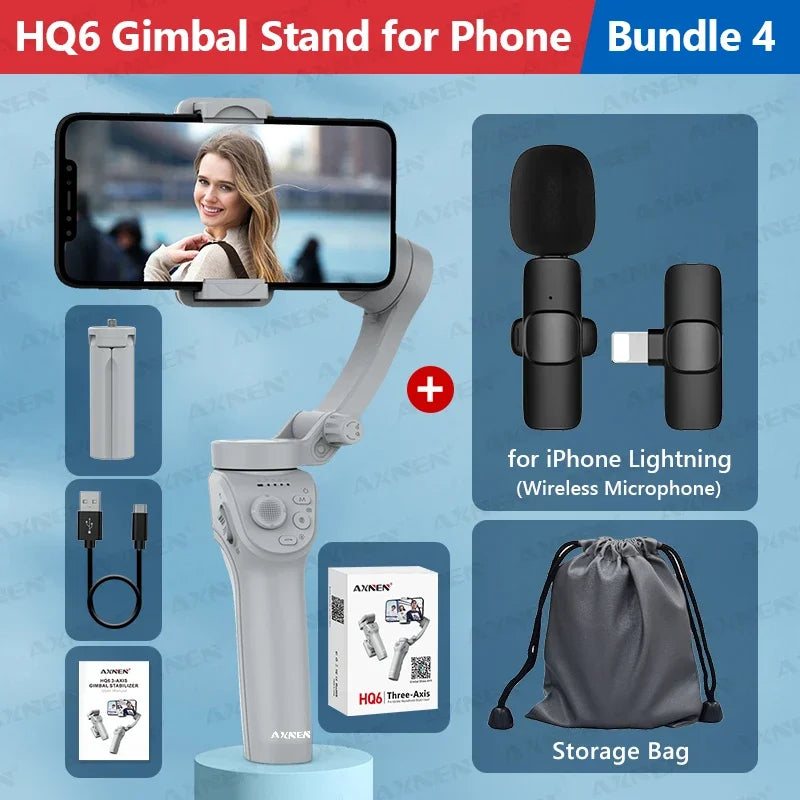 Handheld 3-Axis Smartphone Gimbal Stabilizer with Anti-Shake, Built-in Fill Light, Ideal for iPhone Android Vlogging and Tiktok