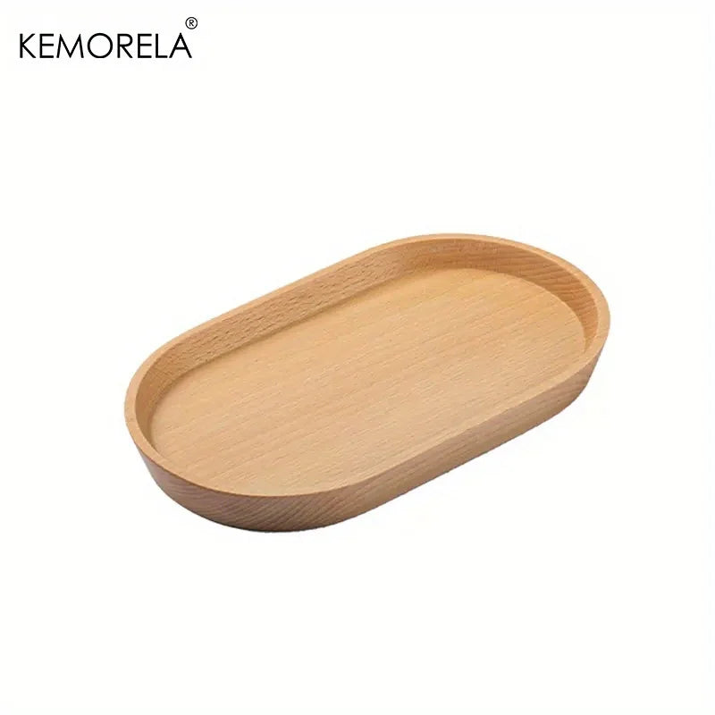 KEMORELA 1 pièces vaisselle assiette à Dessert ronde en bois massif plateau en bois de style japonais assiette à collation assiette de fruits secs assiette en bois