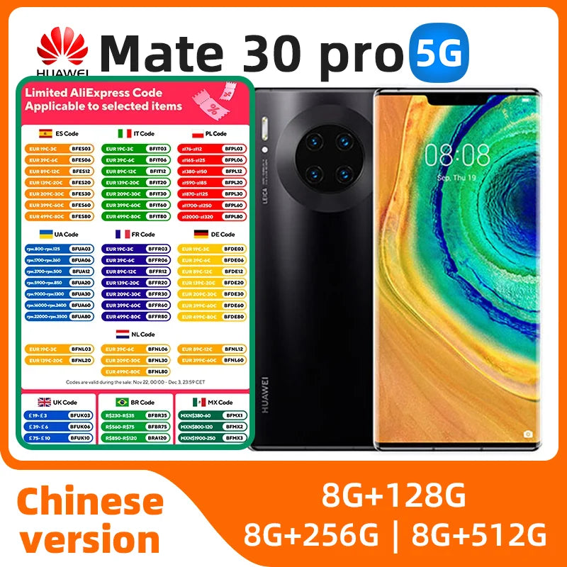 HUAWEI Mate 30 Pro 5g Smartphone Kirin 990 6.53inch OLED Screen 40MP+32MP Camera 4500mAh 40w SuperCharge Original Used Phone