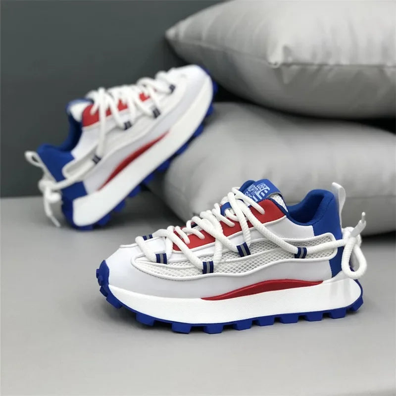 Chunky Sneaker Men Designer Running Shoes Fashion Casual Microfiber Leather Mesh Breathable Height Increased Flat Platform Shoes