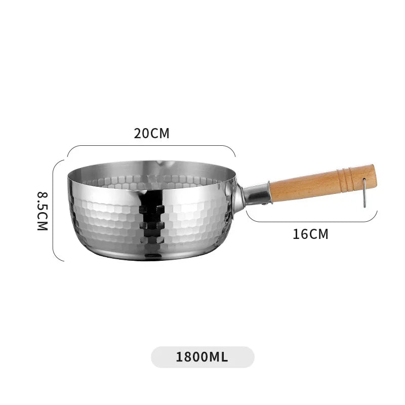 Casserole en acier inoxydable, manche en bois massif avec crochet, poêle à Sauce polyvalente avec becs verseurs, marmite à Sauce, marmite de cuisson