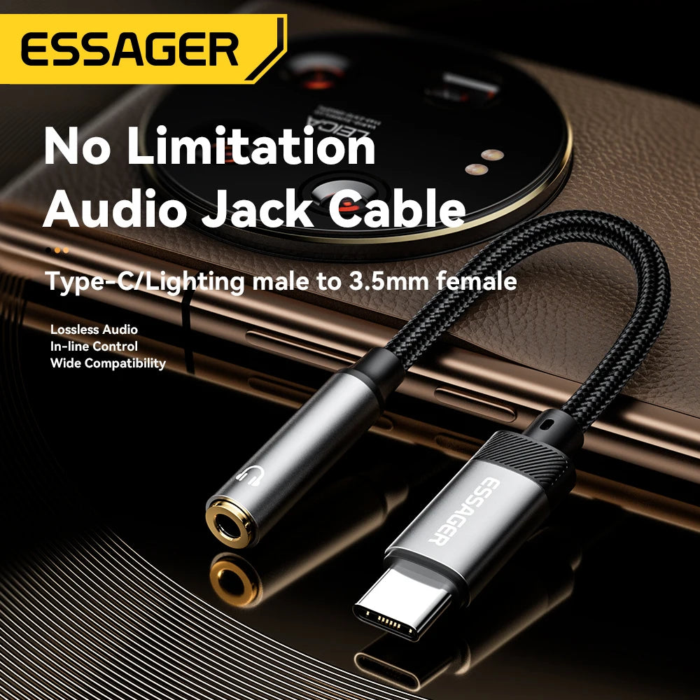 Essager Type C vers Jack 3,5 mm Câble AUX pour iPhone 15 Samsung MacBook Lightning vers 3,5 mm Adaptateur audio pour casque pour iPhone14 13