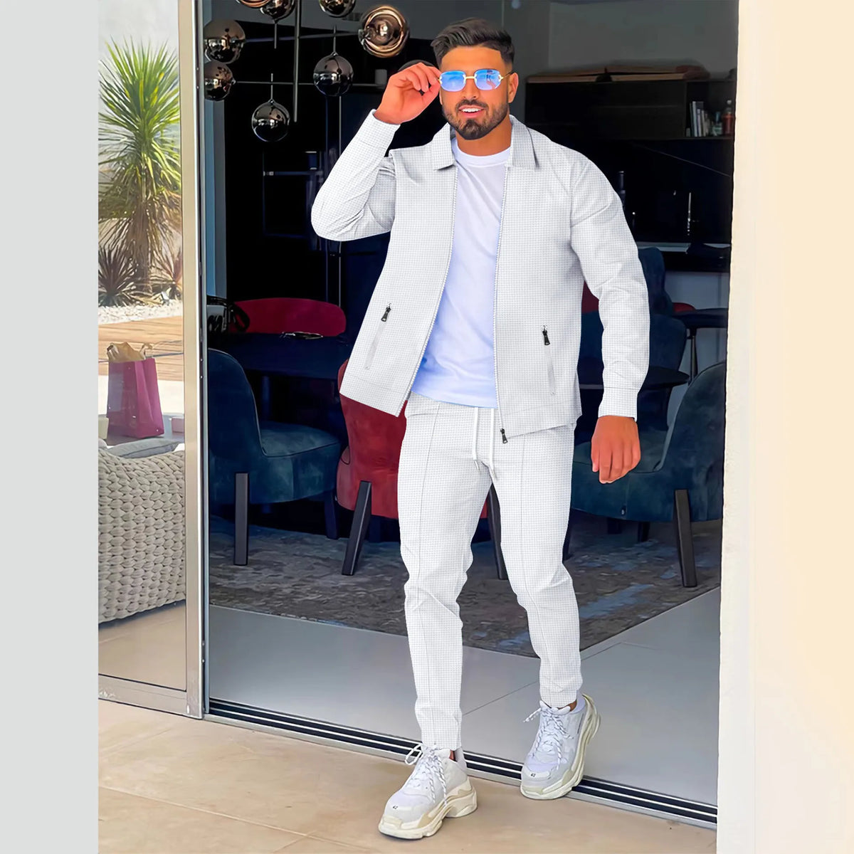 AliExpress Amazon – veste et pantalon tendance pour hommes, avec poche zippée, transfrontalière, costume de rue, printemps et automne, 2023