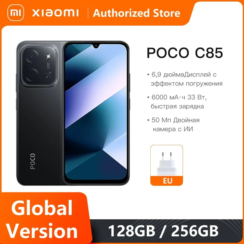 POCO C85 Version mondiale Smartphone MediaTek Helio G81-Ultra 6.9 "affichage Dot Drop batterie 6000mAh 50MP double caméra 33W NFC IP64
