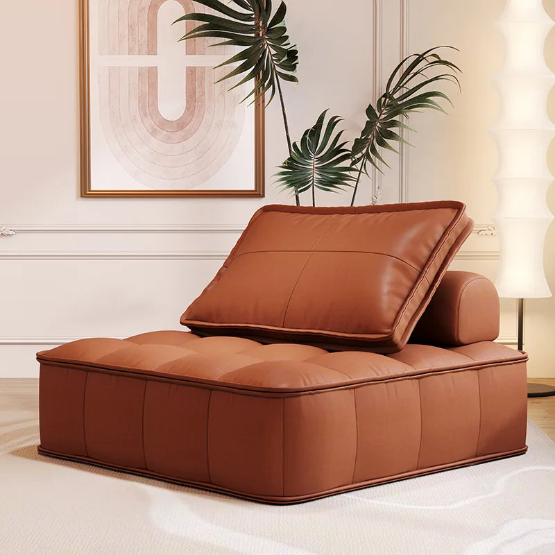 XD Tofu Block Cat Claw Leather Bedroom Lazy Sofa Can Lie Or Sleep Living Room Dual Use Sofa Bed Milk Oil Style Small House Sofa