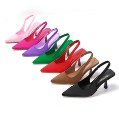 Été femmes talons sandales rouge pointu Slingback sandales chaussures vert noir violet chaton talons fête bal dames talons aiguilles