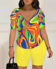 T-shirt et short sexy pour femmes, ensemble 2 pièces, décontracté, à la mode, imprimé adt