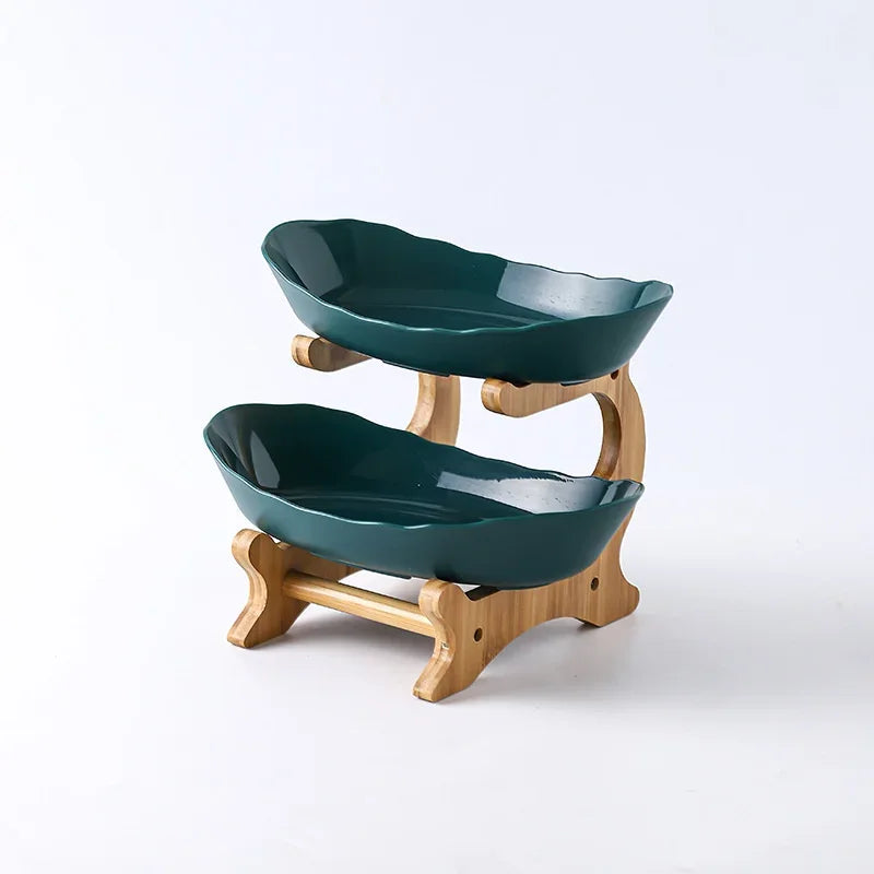 Assiettes de Table à trois niveaux, vaisselle de cuisine en bois, bol à fruits avec sols, plat cloisonné, collation, bonbons, support à gâteaux, bol à salade
